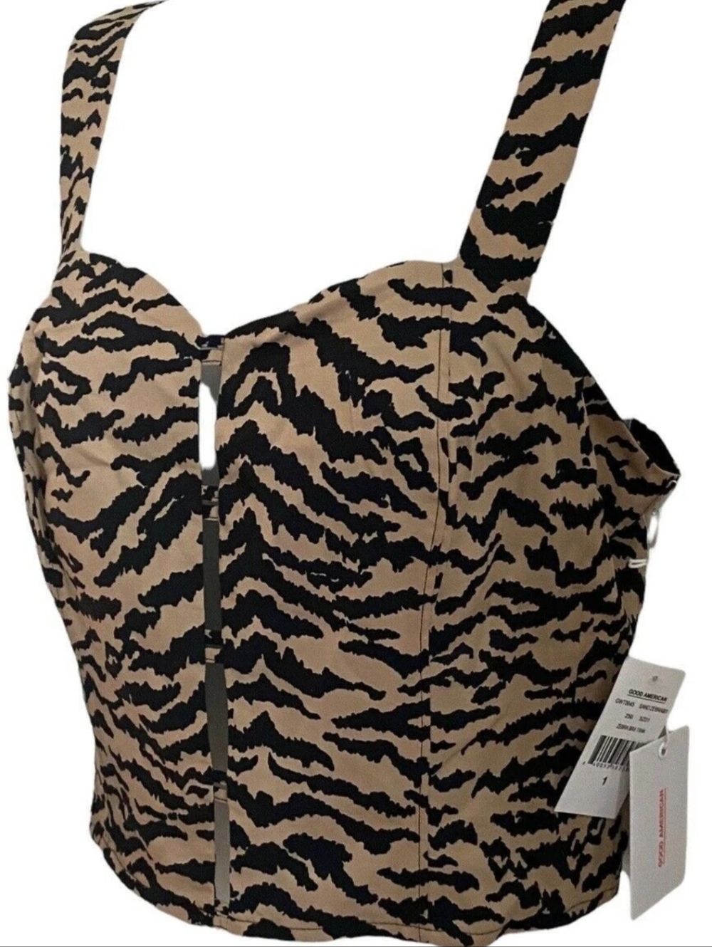 Good American Animal-Print Sweetheart Corset Style Crop Top NWT Large